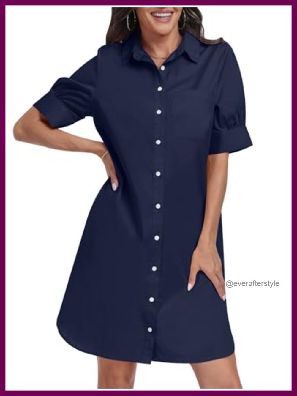 Womens Button Down Shirt Dress V Neck Short Sleeve Loose Shift Casual